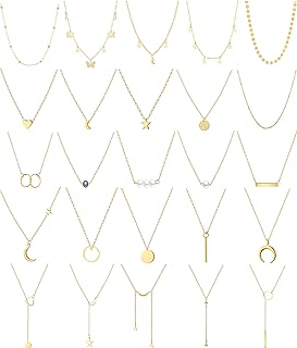 Womens Girls Honsny Layered Choker Necklace Set with Cable Chain and Lobster Clasp, Gold Plated Alloy Coin Star Charms