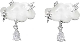 Women's Cloud Lightning Design Stud Earrings with Push-Back Finding and Crystal Gem Water Droplets