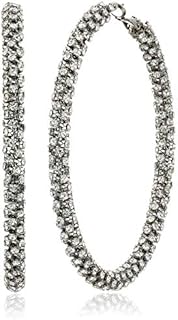 GUESS Women's Silver-Tone Pave Crystal Glass Stone Hoop Earrings
