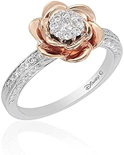 Belle's Enchanted Rose Wedding Ring in 14K Rose Gold Over Sterling Silver, Studded with Sparkling White Diamonds - Disney Inspired Jewelry for Women - Elegant Floral Design