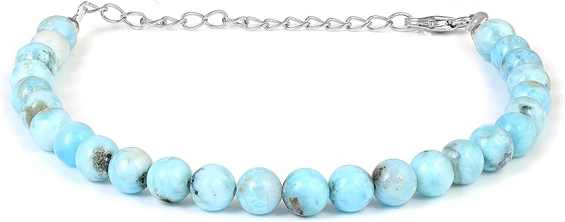 Genuine Larimar Gemstone Beaded Bracelet with Lobster Claw Clasp and Sterling Silver Chain for Gestures of Unique Elegance
