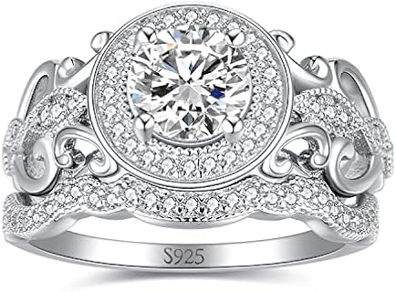 JewelryPalace 14K Gold Plated Cubic Zirconia Engagement Ring for Women, 925 Sterling Silver Promise Ring, Simulated Diamond Wedding Band Bridal Sets