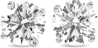 1 Carat Created Diamond Stud Earrings with Screw Back for Women and Teen Girls, 14K White Gold Round-Cut Design