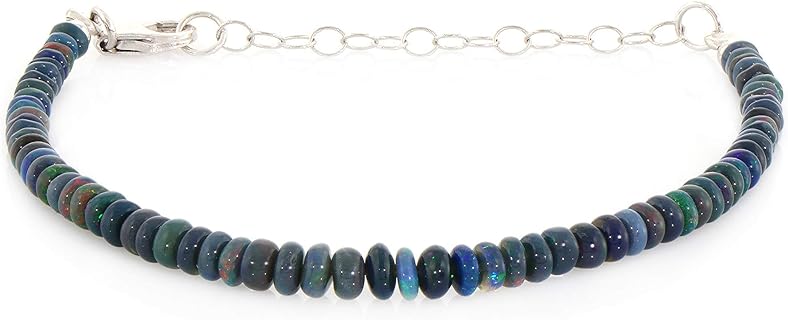 Black Opal Bracelet gemstone beads bracelet, Black Opal Rondel beads bracelet, gemstone jewelry Opal Bracelet Sterling Silver Opal Bracelet Opal Jewelry