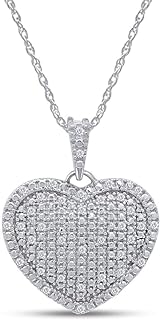 14K White Gold Plated Cluster Heart Pendant With 18" Chain 1Ct Round Cut & Lab Created Diamond Pendant Necklace For Women & Girl