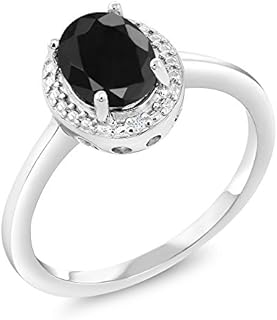 Gem Stone King 925 Sterling Silver Black Sapphire and White Diamond Engagement Ring For Women (1.67 Cttw, Gemstone September Birthstone, Oval 8X6MM, Available In Size 5, 6, 7, 8, 9)