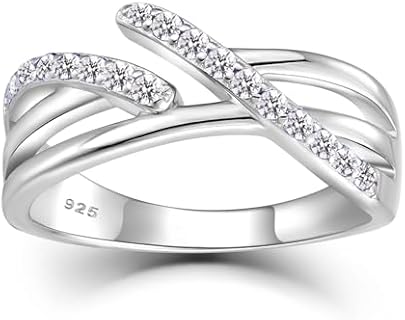 925 Sterling Silver Criss Cross Ring w/ Cubic Zirconia for Women, Infinity Promise/Engagement Jewelry Design
