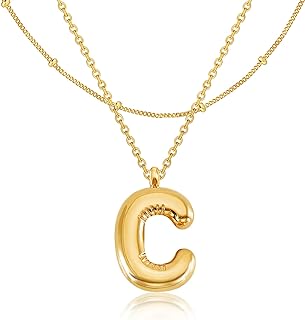 Bubble Letter Necklace Gold Women Girls - 18K Gold Plated Initial Necklaces for women, Dainty Letter Gold Necklace, Layered Gold Necklaces, Trendy Initial Necklaces Jewelry