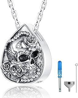 925 Sterling Silver Skull Pendant Urn Necklace with Cable Chain & Cubic Zirconia Stones - Memorial Cremation Jewelry for Women