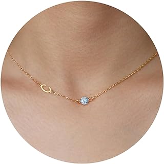 A-Z Initial & Aquamarine Birthstone Pendant Necklace with Crisscross Chain - 14K Gold Plated Brass