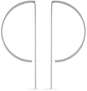 Chic Sterling Silver Semi-Circle Threader Hoop Earrings with French Wire Back by Boma Jewelry for Women - Geometric Design