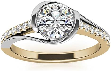Moissanite Wedding Anniversary Engagement Ring for Women 1.0 CT Round Cut, Modern Style Bypass 925 Sterling Silver - Size Y8