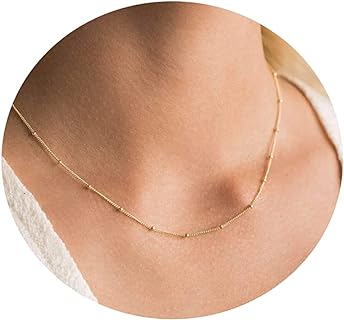Dainty Chain Necklace for Women 18K Gold Plated Coin Disc Choker Necklaces Simple Satellite Beaded Twisted Chain Necklace Delicate Thin Paper Clip Necklaces Everyday Jewelry Birthday Gifts