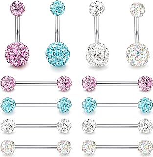 ORAZIO Crystal Belly Button & Nipple Rings Set in Rhinestone-Studded Stainless Steel for Women- Disco Ball Design