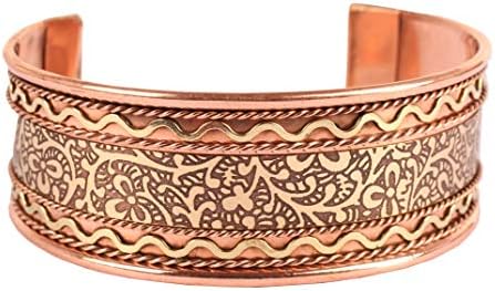 Touchstone Handcrafted Healing Copper Bracelet Hand Forged with Solid and High Gauge Tibetan Style Engraved Cuff Jewelry For Women Men