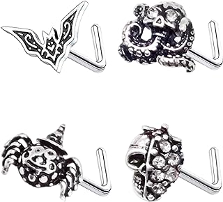 20G Nose Ring Studs 316L Halloween Nose Ring Christmas Nose Stud Spider and Devil Heart Nose Stud Bat Nose Ring Surgical Steel Piercing Jewelry
