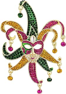 Vanjewnol Mardi Gras Mask Brooch for Women, Fashionable Rhinestone-Encrusted Alloy Pin, Ideal for Festive Gatherings and Costume Parties, Unique Design