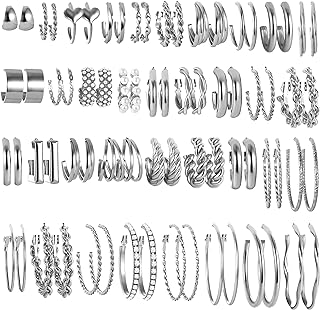 36 Pairs Gold Hoop Earrings Set for Women Girls Multipack, Hypoallergenic Chunky Chain Twisted Hoop Earrings Pack, Fashion Dangle Earrings Jewelry for Gift