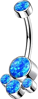 Blue Opal Teardrop Belly Button Ring for Women, Hypoallergenic G23 Titanium 14G Dangle Navel Jewelry, Comfortable and Rust-resistant Design