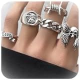 Lobster Clasp Halloween Engagement Rings - Chunky Chain Silver Stackable Punk Rings Set for Women - Goth Snake & Skull Design Rings