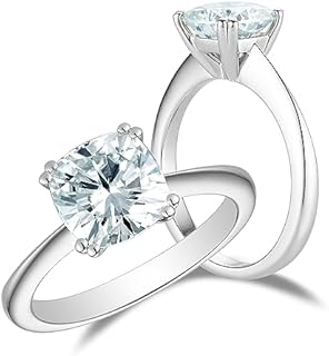 Sterling Silver Light Blue Cushion Cut Moissanite Engagement Ring by DovEggs for Women 2ct Double Pronged 14K Gold Quality, Size 4.5