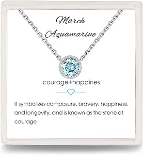 Sterling Silver Aquamarine Choker Necklace with Cubic Zirconia Gem for Women and Girls - Dainty Cable Chain Design