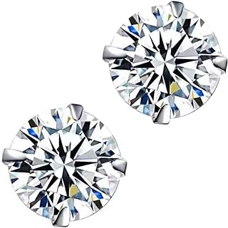 Koalad Moissanite Earrings D Color Brilliant Round Cut Halo Moissanite Simulated Diamond Stud Earrings for Women White Gold Plated Silver(Round 6MM)