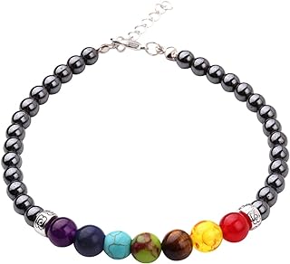 Bead Chain 7 Chakra Anklet with Lobster Claw Clasp, Amethyst and Blue Turquoise, Perfect for Yoga Enthusiasts, Beautiful Bohemian Design