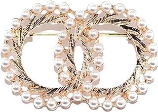 ROFARSO Round Brooch Pin for Women Girl Faux Pearl Lapel Pin for Wedding Party Ball