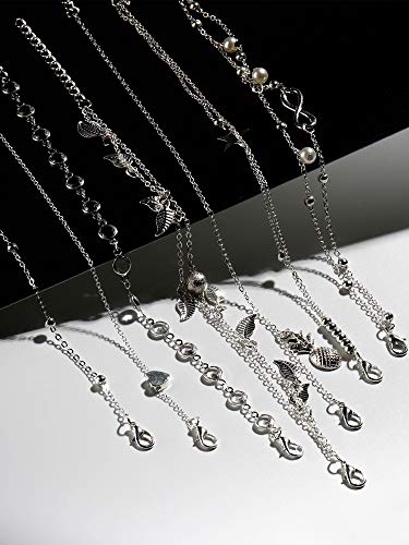 16 Pieces Ankle Bracelets 14K for Women Girls Anklets Set Silver Gold Girls Boho Beach Anklets Foot Chains Adjustable Foot Hand Jewelry Romantic Gift