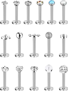 Chuangdi 16 Pieces 16 G Stainless Steel Nose Studs Tragus Labret Nose Lips Piercing Assorted Design Piercing Jewelry for Women