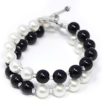 "Bond Girl" Black and White Simulated Pearl Bracelet, 7.0 inches