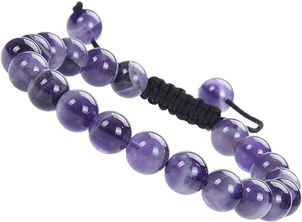 Amethyst Beaded Macrame Bracelet with Slide Clasp, Adjustable for Men & Women - Round Bead Design, 8mm