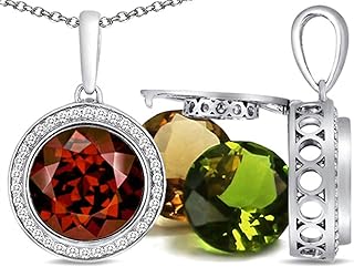Interchangeable Simulated Garnet Pendant Necklace Set with 12 Round 10mm Simulated Birth Months