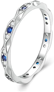 Sterling Silver Plated Evil Eye Engagement Ring with Blue Cubic Zirconia for Women, Unique Stacking Design, Sizes 6-9