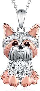 Sterling Silver Yorkie Dog Pendant Necklace with Rolo Chain and Cubic Zirconia Accents - Perfect Dog Lover Gift for Women and Girls