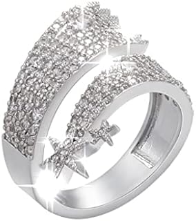 Sparkling Cubic Zirconia Shooting Star Adjustable Ring for Women Girls Fashion Meteor Wedding Engagement Statement Open Rings Knuckle Middle Finger Jewelry Elegant Gift for Her Birthday Xmas