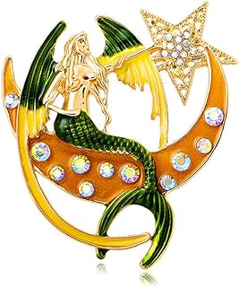 Vintage Crystal Enamel Mermaid Brooches Pins,Star And Moon Brooches Pins，Fashion Animal Fish brooches pins，Sweet brooch,Suit Stud, Shirt Studs, Lapel Pin for women for men，Dainty Christmas Wedding