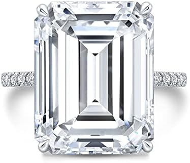 Riya Gems Sterling Silver 10 Carat Emerald Cut Moissanite Engagement Ring for Women with Sophisticated Solitaire Halo Design