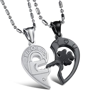 Titanium Open Your Heart I Love You Key and Lock His & Hers Couple Pendant Necklace