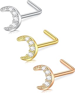 D.Bella 18G 20G 22G L Shaped Nose Studs Surgical Stainless Steel 1.5mm 2mm 2.5mm 3mm CZ Nose Rings For Women