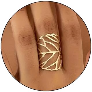 Leaf Ring for Women Hollowed Floral Leaf Ring Gold Silver Statement Ring Adjustable Wrap Open Ring Trendy Jewelry Gift for Women Girls
