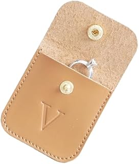 Full Grain Leather Wedding Ring Case, Initial Personalized Engagement Pouch, Bride & Groom Jewelry Storage, Marriage Travel, Ring Bearer, Proposal Ring Holder, Handmade Coin Purse, Bourbon Brown (V)