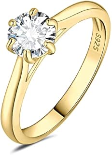 JewelryPalace Classic 0.5-2ct Round Cut Moissanite Solitaire Engagement Rings for Women, 14K White Yellow Rose Gold Plated 925 Sterling Silver Promise Ring, Simulated Diamond Anniversary Rings D-F VVS