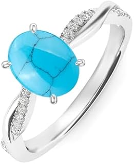 Oval Cut Synthetic Turquoise Engagement Ring for Women, 925 Sterling Silver Setting, Size 5-11 Stylish Wedding Statement Jewelry Gift