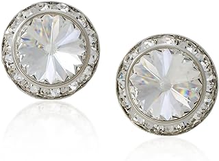 20mm Clear Crystal Stud Design Clip-On Earrings with Durable Base Metal Back
