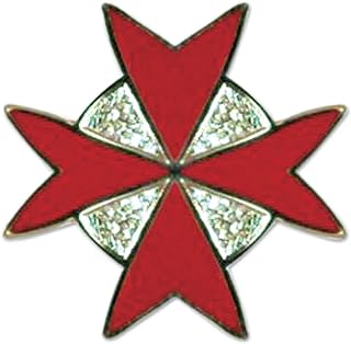 Maltese Cross Masonic Lapel Pin - [Gold & Red][7/8'' Tall]