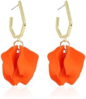 GUOXIAOMEI Light Weight Acrylic Rose Petal Drop Dangle Earrings Bohemian Resin Multicolored Flower Statement Floral Tassel Earrings Layered Floral Petal Earrings for Women Girls Bridal Prom Gifts With Box