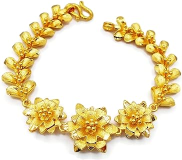Flower Thai Gold Plated Bangle 22k 24k Thai Baht Yellow Gold Filled Bracelet Jewelry Women