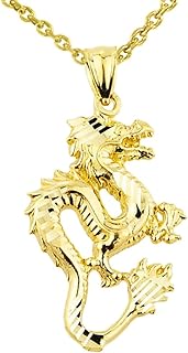 Chinese Dragon 14k Yellow Gold Charm Pendant Necklace